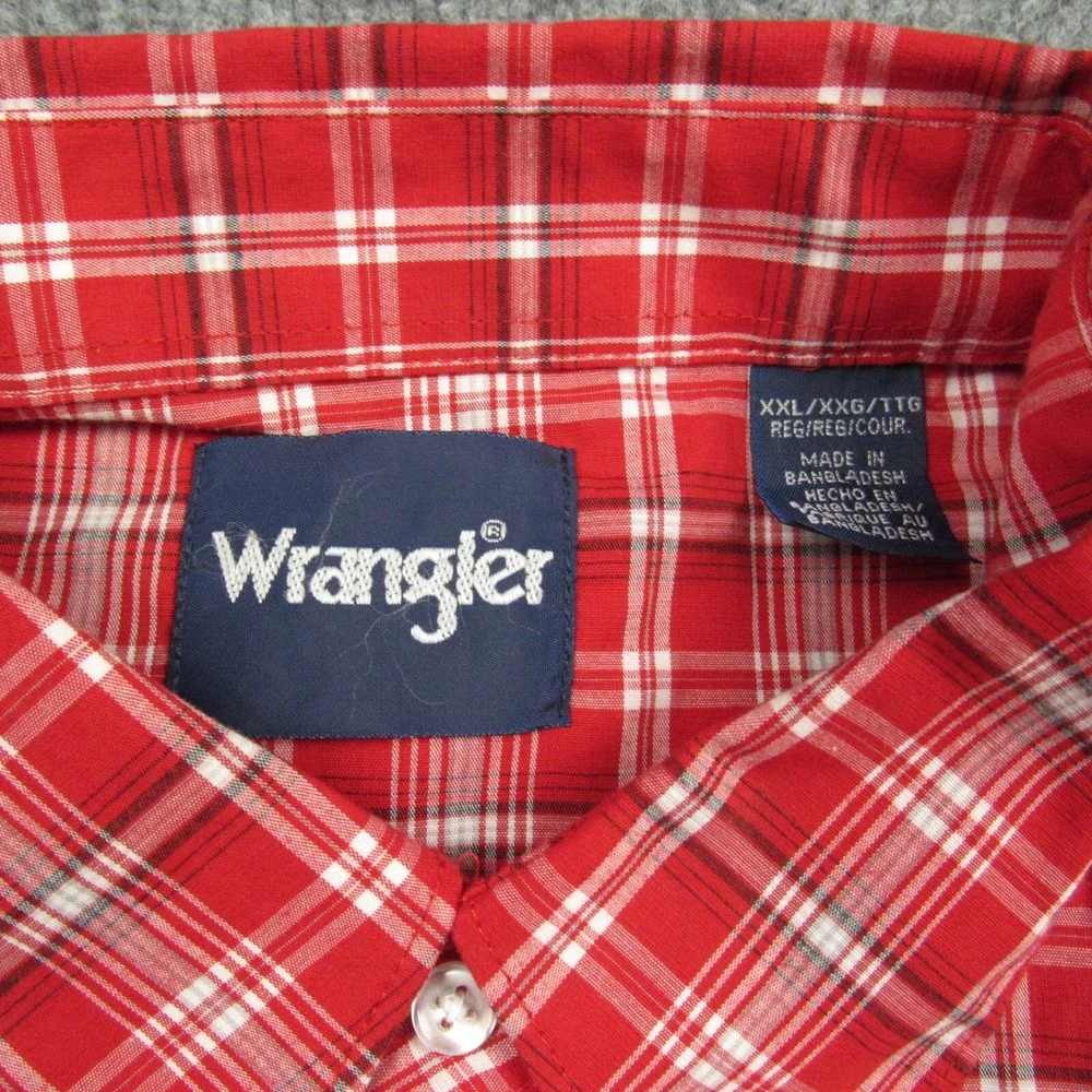 Wrangler Shirt Men Extra Extra Large Red Plaid Pearl Snap Western Cowboy Country - Picture 4 of 7